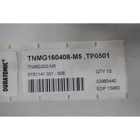 Seco Carbide Insert, Tnmg160408M5 Tp0501, 10PK TNMG160408-M5 TNMG332-M5 TP0501